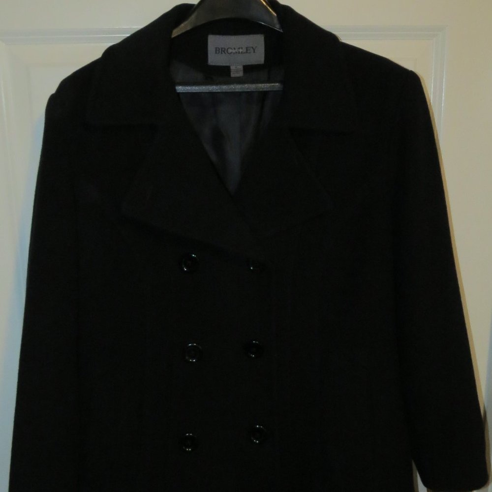 Bromley Collection Women’s Double Breasted Wool Blend Black Pea Coat, Size M